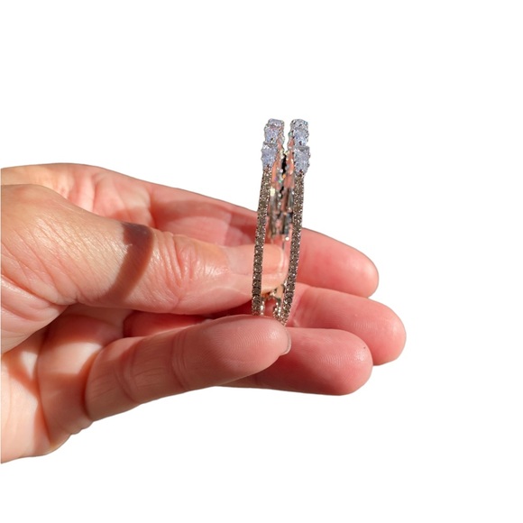 Silver Hoop Earrings with RHINESTONE Detail - Picture 2 of 8